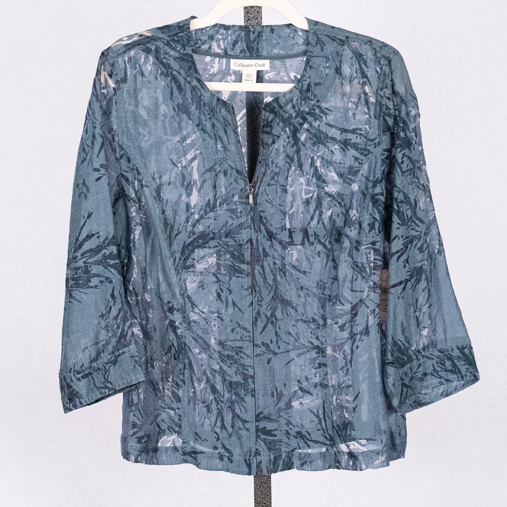 Boho Sheer Burnout Jacket Blue Artsy Women's Size MEDIUM Coastal Casual Western